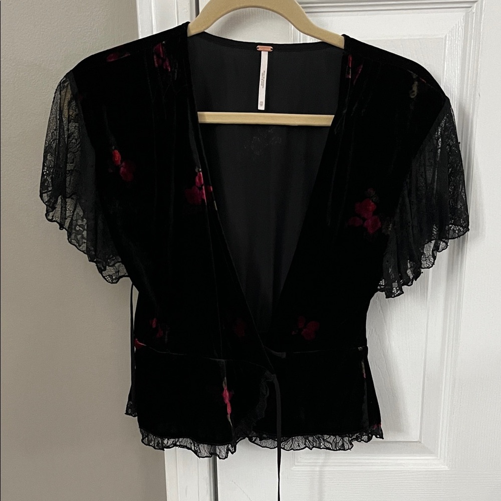 NWOT Free People Velvet Lace Floral Wrap Top